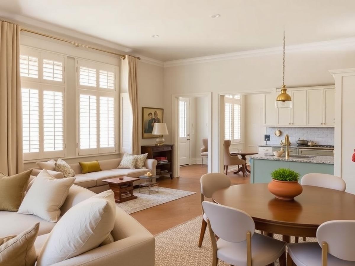 Open living and dining space of The North Hill, a three-bedroom Pensacola vacation rental